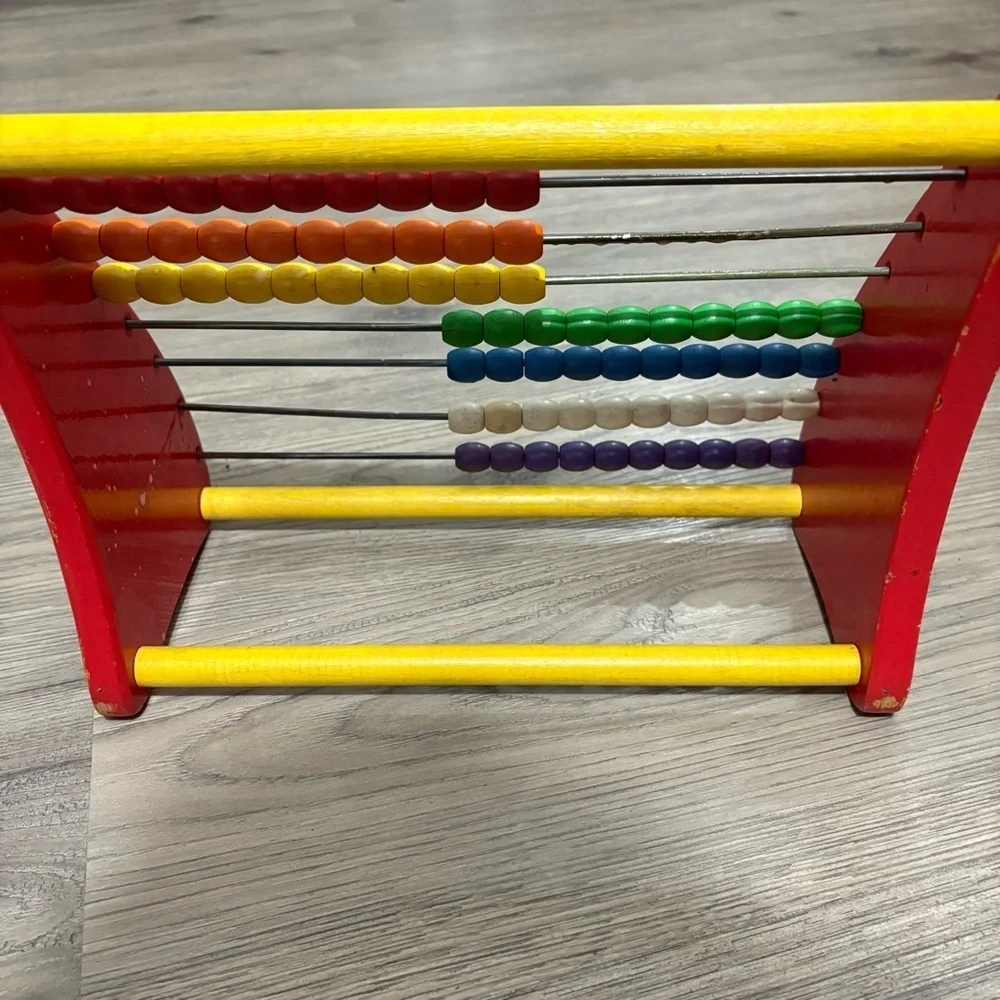 Vintage PLAYSKOOL Abacus Wooden Bead Counting Math Toy Rainbow 60’s-70’s